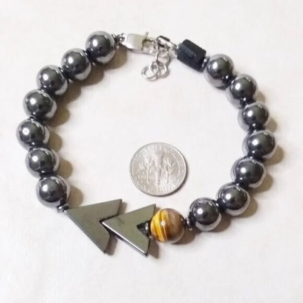 Handsome! Men's Protection Bracelet: Hematite, Tigereye, Raw Black Tourmaline 8